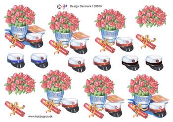 3D ark HM-design Studenterhuer, blomster, eksamensbevis