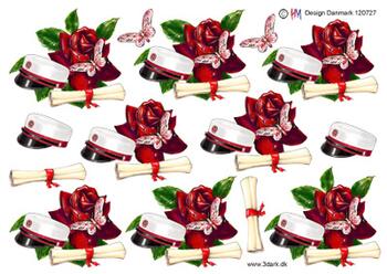 3D Rose med rød studenterhue og en sommerfugl