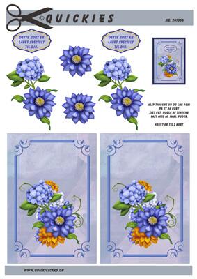 3D ark Quickies Blå blomster med blå baggrund