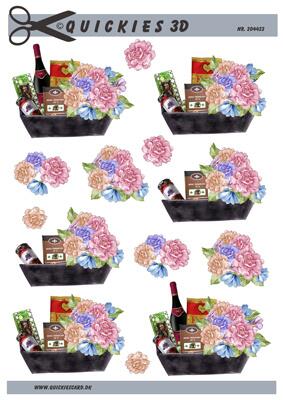 3D ark Quickies Gavekurv m. blomster, vin og chokolade