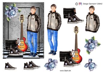3D ark HM-design Konfirmand med guitar, rose, sko og taske A5