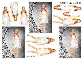 3D ark HM-design Konfirmand pige med grå baggrund, hvid og sort spindelvæv