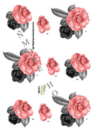 3D ark Dan-design Sort og røde rose med grå blade