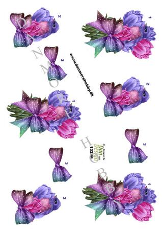 3D ark Dan-design Fugl med lilla blomster og sløjfe
