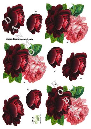 3D ark Dan-design m. Rød og lyserød rose