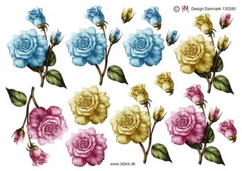 3D HM Design, 3 roser i sarte farver