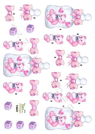 3D ark Dan-design baby bamse i sutteflaske rosa