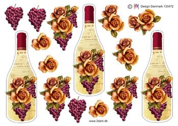 3D ark HM-design Vinflaske med rose og druer