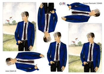 3D ark HM-design   Konfirmations dreng i blå jakke ved kirke