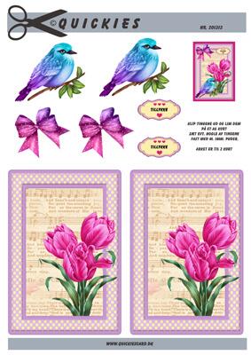 3D ark Quickies Smuk fugl og lyserøde tulipaner