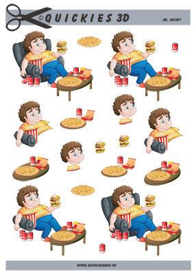 3D ark Quickies Mand/ dreng spiser pizza og burger