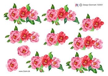 3D ark HM-design blomster på række i rosa farver