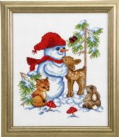 Julebillede Snemand med skovenes dyr, 26 x 31cm