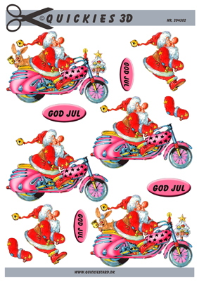 3D ark Quickies Julemand på pink motorcykel
