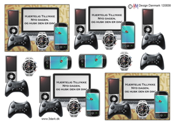 3D ark HM-design PC, ipod, mobil på blå baggrund
