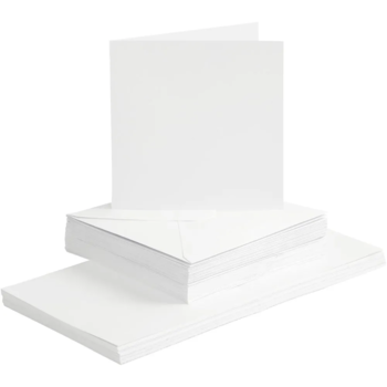 Kort og kuverter 1 Pk., 50 Sæt, 15x15 cm, 16x16 cm, 120+240 g, Hvid