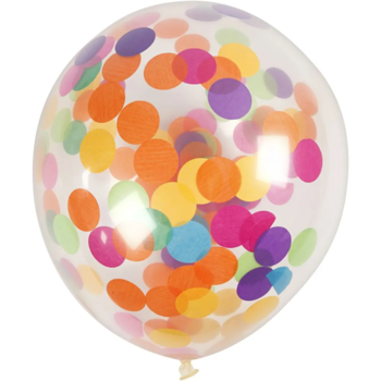 Balloner med konfetti 4stk., Runde, Diam. 23 cm, Transparent
