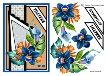 3D ark HM-design Stor sølvbryllupskort, blå blomster