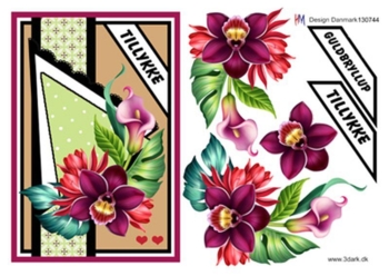 3D ark HM-design Stor guldbryllupskort, røde blomster