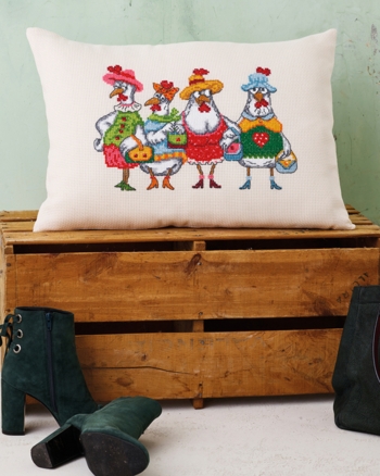 Broderi pude, 58x40cm, Chick-o-Holics