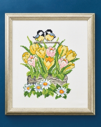 Broderi billede, 33x38cm, Tulipaner i kurv