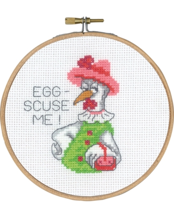 Broderi billede, Ø13cm, Egg-scuse me