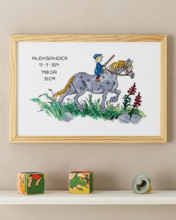 Broderi billede, 30x20cm, Emil & Hest