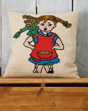 Broderi pude, 40x40cm, Pippi & Hr. Nilsson