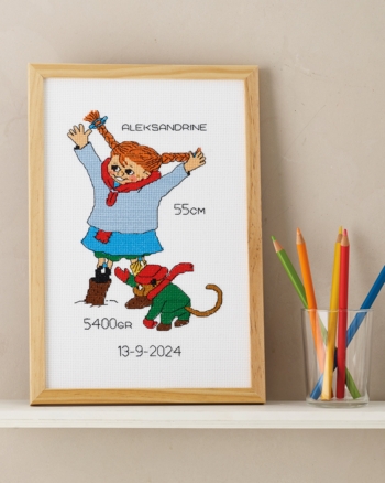 Broderi billede, 20x30cm, Pippi i sneen