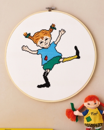 Broderi billede, Ø30cm, Pippi Langstrømpe