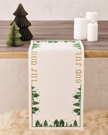 broderi juleløber, 28x64cm, Grønne huse