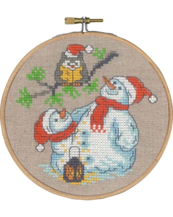 broderi juleophæng, Ø13cm, Ugle og snemænd