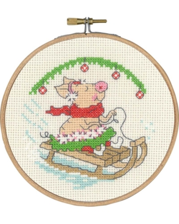 broderi juleophæng, Ø13cm, Gris på kælk