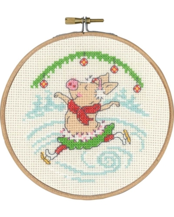 broderi juleophæng, Ø13cm, Gris på Skøjter