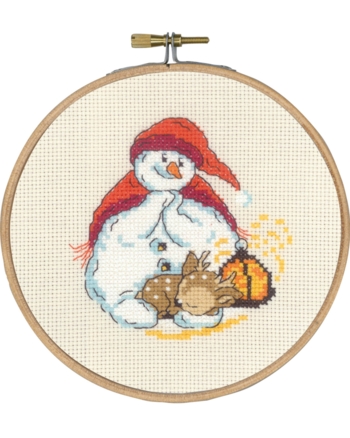 broderi juleophæng, Ø15cm, Snemand og råkid