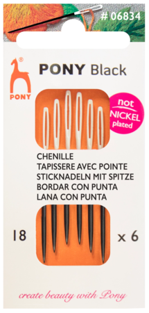 Pony black stramajnåle m/spids str.18, 6stk, 06834