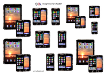 3D ark HM-design Tablet med kors og mobiltelefoner m. solopgang