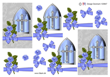 3D ark HM-design Blå rose og sløjfe ved kirkevindue