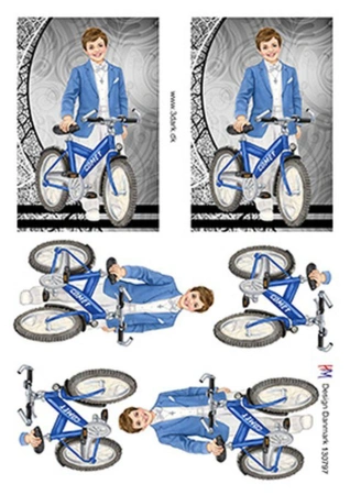 3D ark HM-design Konfirmationsdreng med blå cykel