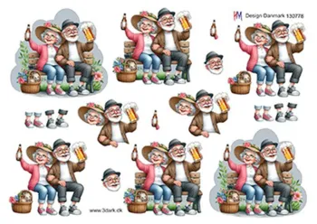 3D ark HM-design Ældre par på bænk med øl