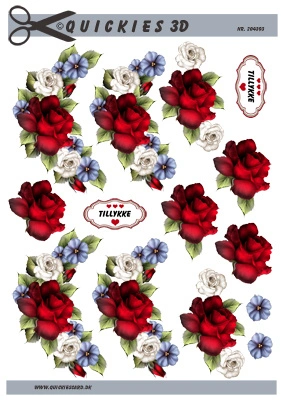 3D ark Quickies Blomsterranke med stor rød rose