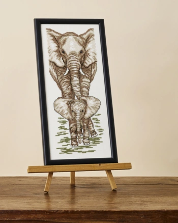 Broderi billede elefant med unge, 15x35cm