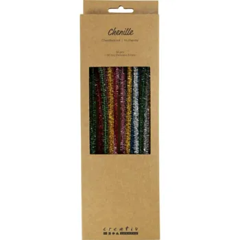 Chenille, 24stk., L: 30cm, 6mm, glitter, stærke farver
