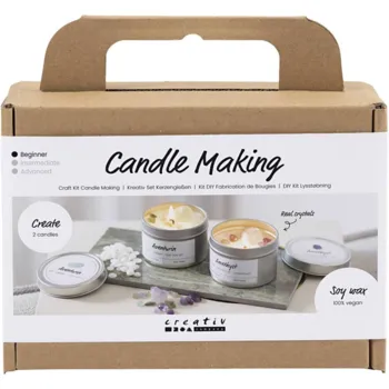 Mini DIY Kit Lysstøbning, Soyalys med aventurin og aventyst, creme, off white