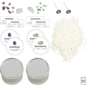 Mini DIY Kit Lysstøbning, Soyalys med aventurin og aventyst, creme, off white