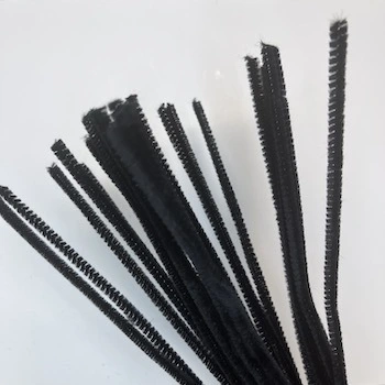 Chenille 6mm x 30cm sort, 25stk.