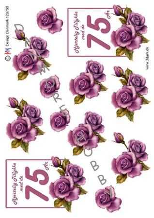 3D ark HM-design blomster lilla m. tal 75år