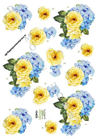3D ark Dan-design Gul rose og blå hortensia