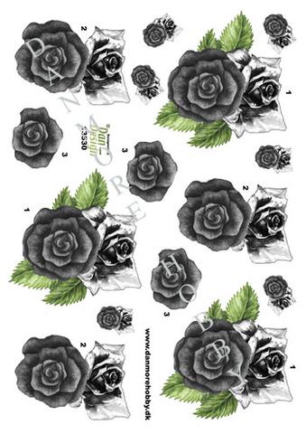 3D ark Dan-design blomst, roser, sort