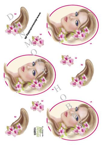 3D ark  Dan-design Dameansigt med blomster i håret